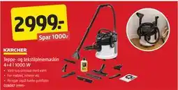 Jula Teppe- og tekstilpleiemaskin 4+4 l 1000 W tilbud