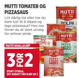Meny MUTTI TOMATER OG PIZZASAUS tilbud