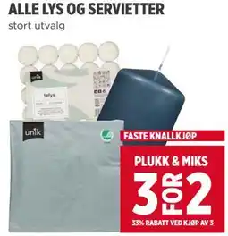 Meny ALLE LYS OG SERVIETTER tilbud