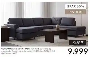 Skeidar COPENHAGEN U-SOFA tilbud