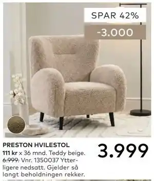 Skeidar PRESTON HVILESTOL tilbud