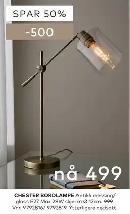 Skeidar CHESTER BORDLAMPE tilbud