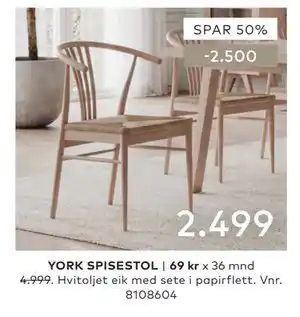 Skeidar YORK SPISESTOL tilbud