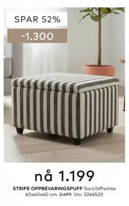 Skeidar STRIPE OPPBEVARINGSPUFF Sort/offwhite tilbud