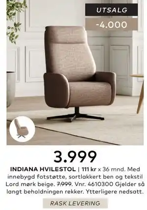 Skeidar INDIANA HVILESTOL tilbud