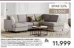 Skeidar OSLO U-SOFA ÅPEN ENDE OG SJESELONG tilbud