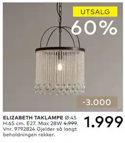 Skeidar ELIZABETH TAKLAMPE tilbud