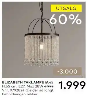 Skeidar ELIZABETH TAKLAMPE tilbud