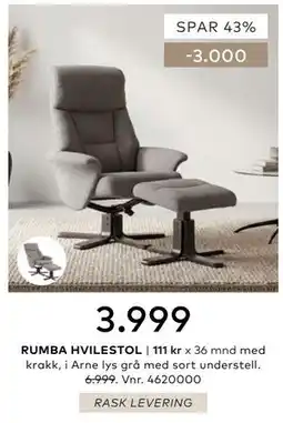 Skeidar RUMBA HVILESTOL tilbud