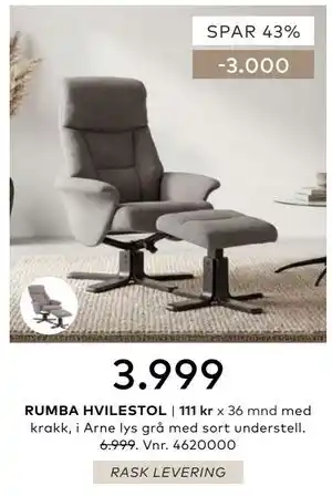 Skeidar RUMBA HVILESTOL tilbud