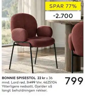 Skeidar BONNIE SPISESTOL tilbud