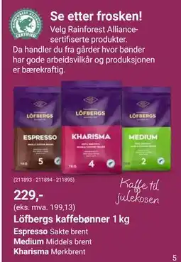 Europris Löfbergs kaffebønner tilbud