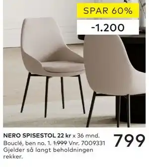 Skeidar NERO SPISESTOL tilbud