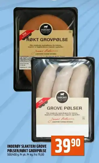 Coop Obs Inderøy slakteri grove pølser/røkt grovpølse tilbud