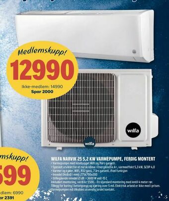 Coop Obs Wilfa narvik 25 5,2 kw varmepumpe, ferdig montert tilbud