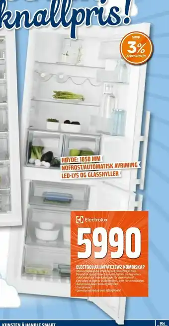 Coop Obs Electrolux lnt4te33w2 kombiskap tilbud