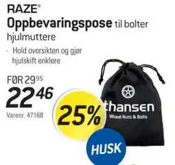 Thansen Raze oppbevaringspose til bolter hjulmuttere tilbud