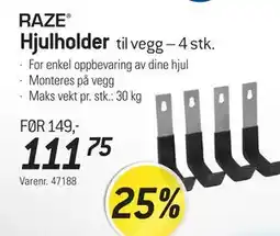 Thansen RAZE Hjulholder til vegg – 4 stk tilbud