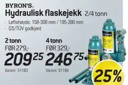 Thansen BYRON'S Hydraulisk flaskejekk 2/4 tonn tilbud