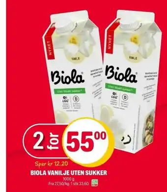 Coop Extra Biola vanilje uten sukker tilbud