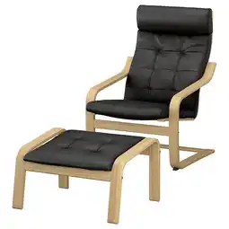 IKEA PoÄng Stol og fotskammel, eik/grann svart tilbud