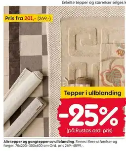 Rusta Alle tepper og gangtepper av ullblanding tilbud