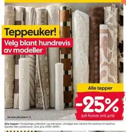 Rusta Alle tepper tilbud