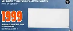Obs Bygg MILL GLASS SMART WIFI 900W GEN 4 PANELOVN tilbud