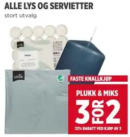 Meny ALLE LYS OG SERVIETTER tilbud