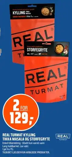 Coop Obs REAL TURMAT KYLLING TIKKA MASALA OG STORFEGRYTE tilbud