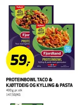 Bunnpris PROTEINBOWL TACO & KJØTTDEIG OG KYLLING & PASTA tilbud