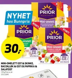 MINI-OMELETT OST & SKINKE, BACON,LØK & OST OG PAPRIKA & SALATOST