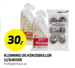 Bunnpris KLENNING OG KOKOSBOLLER U/SUKKER tilbud