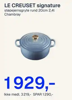 Jernia Le creuset signature støpejernsgryte rund tilbud
