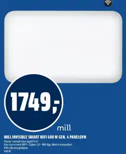 Coop Obs Mill invisible smart wifi 600 w gen. 4 panelovn tilbud