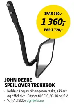 Felleskjøpet John Deere speil over trekkrok tilbud