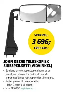 Felleskjøpet John Deere teleskopisk sidespeilsett (vidvinkel) tilbud