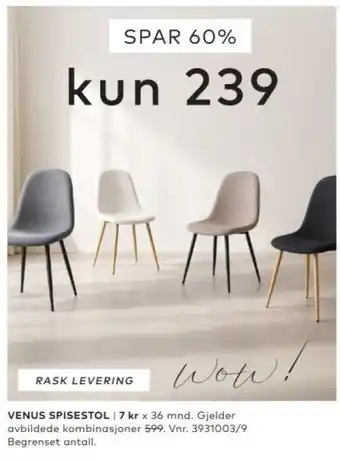 Skeidar Venus spisestol tilbud