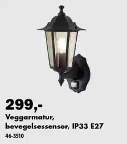 Biltema Veggarmatur, bevegelsessensor, IP33 E27 tilbud