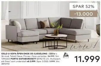 Skeidar Oslo u-sofa åpen ende og sjeselong tilbud