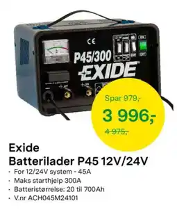 Felleskjøpet Exide Batterilader P45 12V/24V tilbud