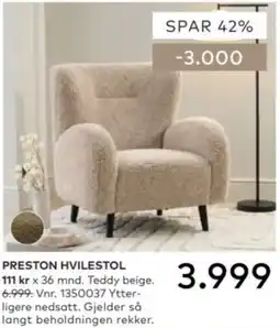 Skeidar Preston hvilestol tilbud