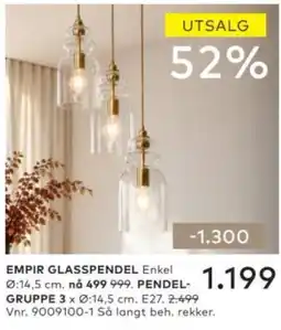 Skeidar Empir glasspendel enkel tilbud