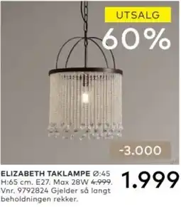 Skeidar Elizabeth taklampe tilbud