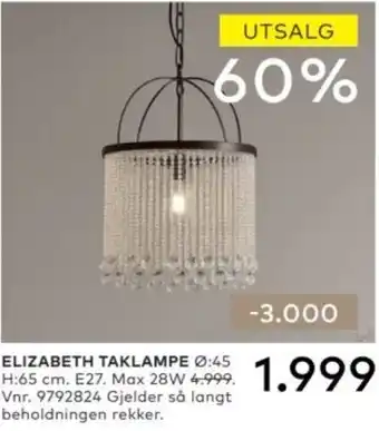 Skeidar Elizabeth taklampe tilbud