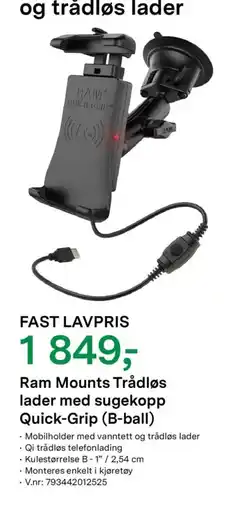 Felleskjøpet Ram mounts trådløs lader med sugekopp quick-grip (b-ball) tilbud
