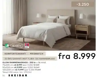 Skeidar Jensen glow rammemadrass tilbud