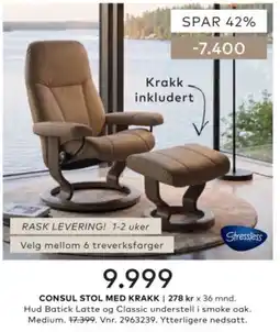 Skeidar Stressless Consul Stol med Krakk tilbud