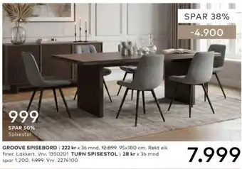 Skeidar Groove spisebord turn spisestol tilbud