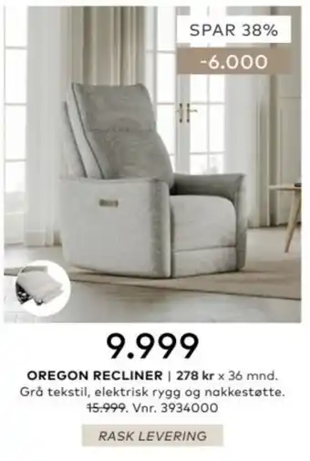 Skeidar Oregon recliner tilbud